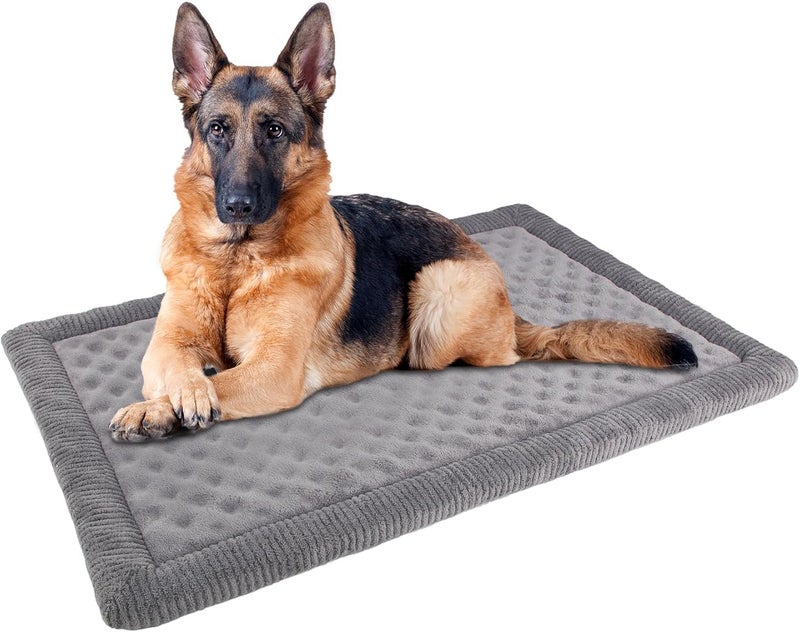 PAGGED XL Gray Dog Crate Pad 42x28 inch Memory Foam Large Dog Kennel Bed Soft Flannel Washable Anti Slip Puppy Sleeping Mat,Grey - Image 1